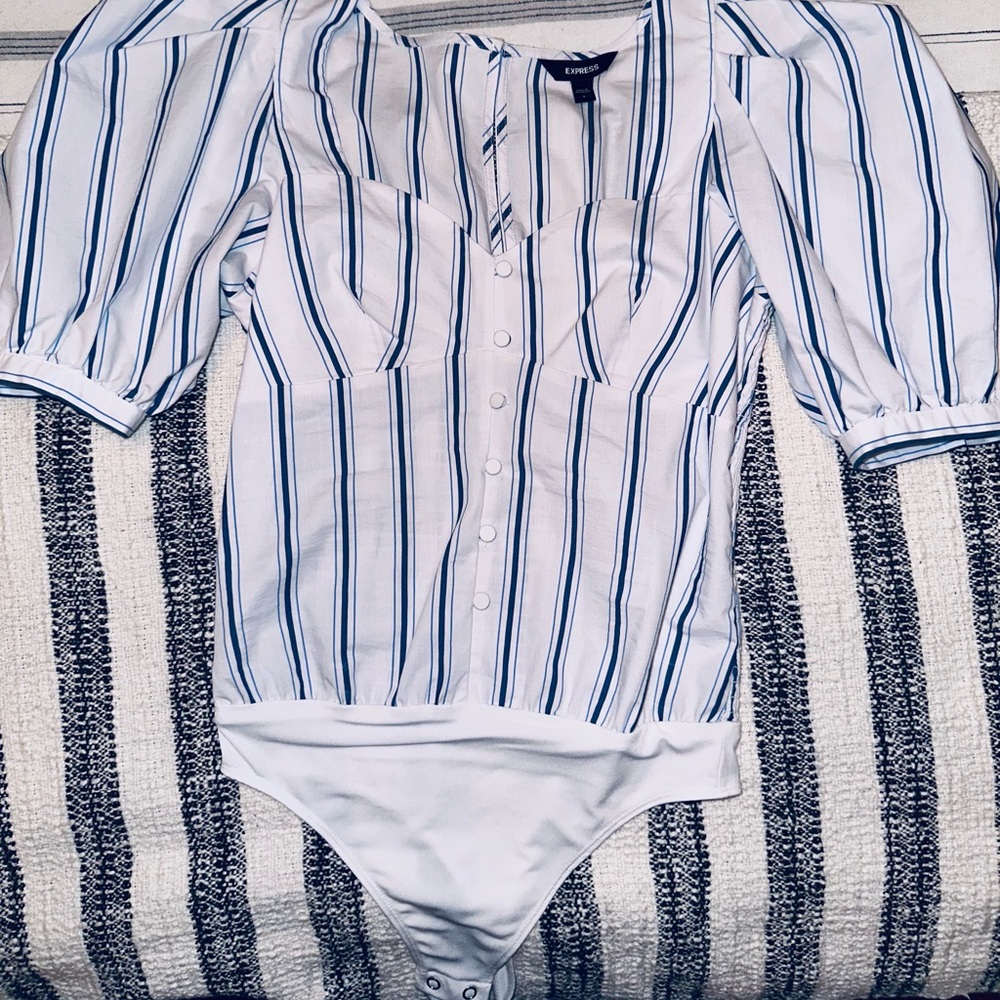 Express striped blue & white bodysuit